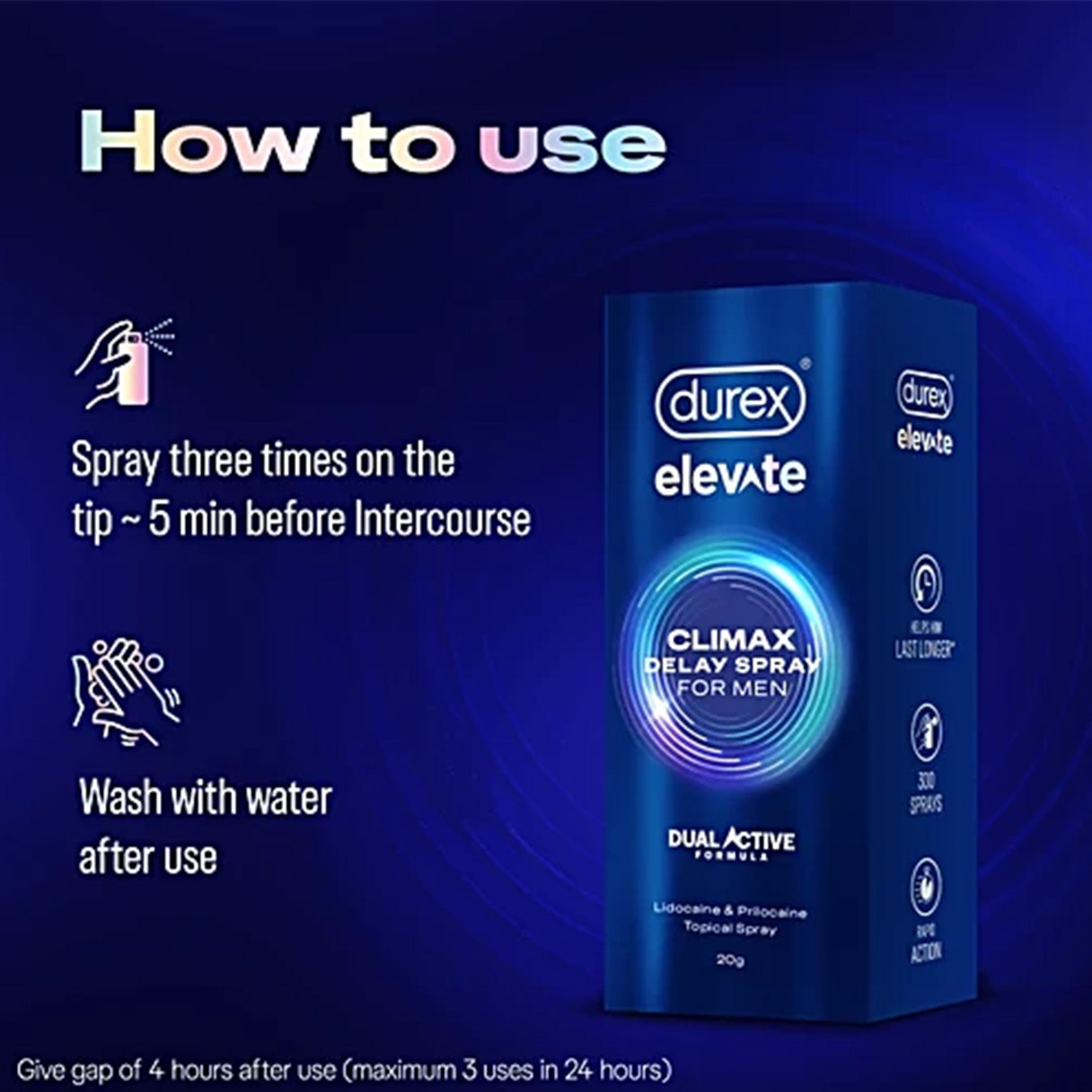 Durex Elevate Climax Delay Spray For Men - Lidocaine & Prilocaine Topical Spray, 20 g